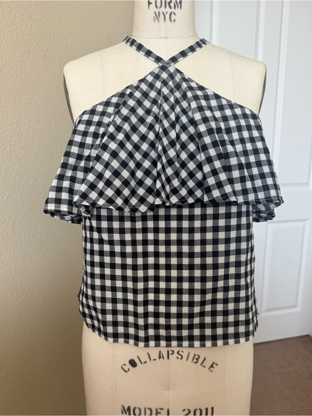 Joe's Jeans Black & White Gingham Halter Ruffle Top